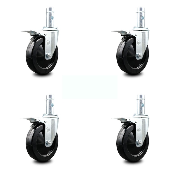 5 Inch Scaffold Caster w/ 1-3/64 Inch Round Grip Ring Stem Set